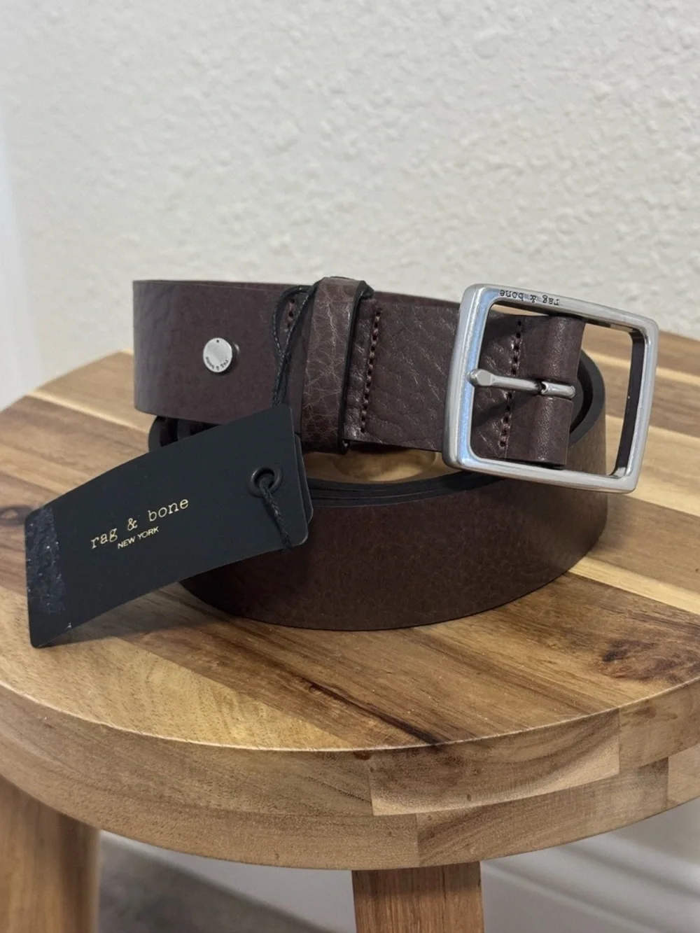 NWT Rag & Bone Rugged Leather Belt in Espresso 38W